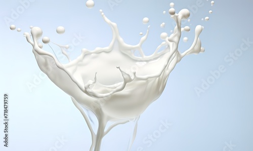 A white milk splash effect in the photo on a gray background