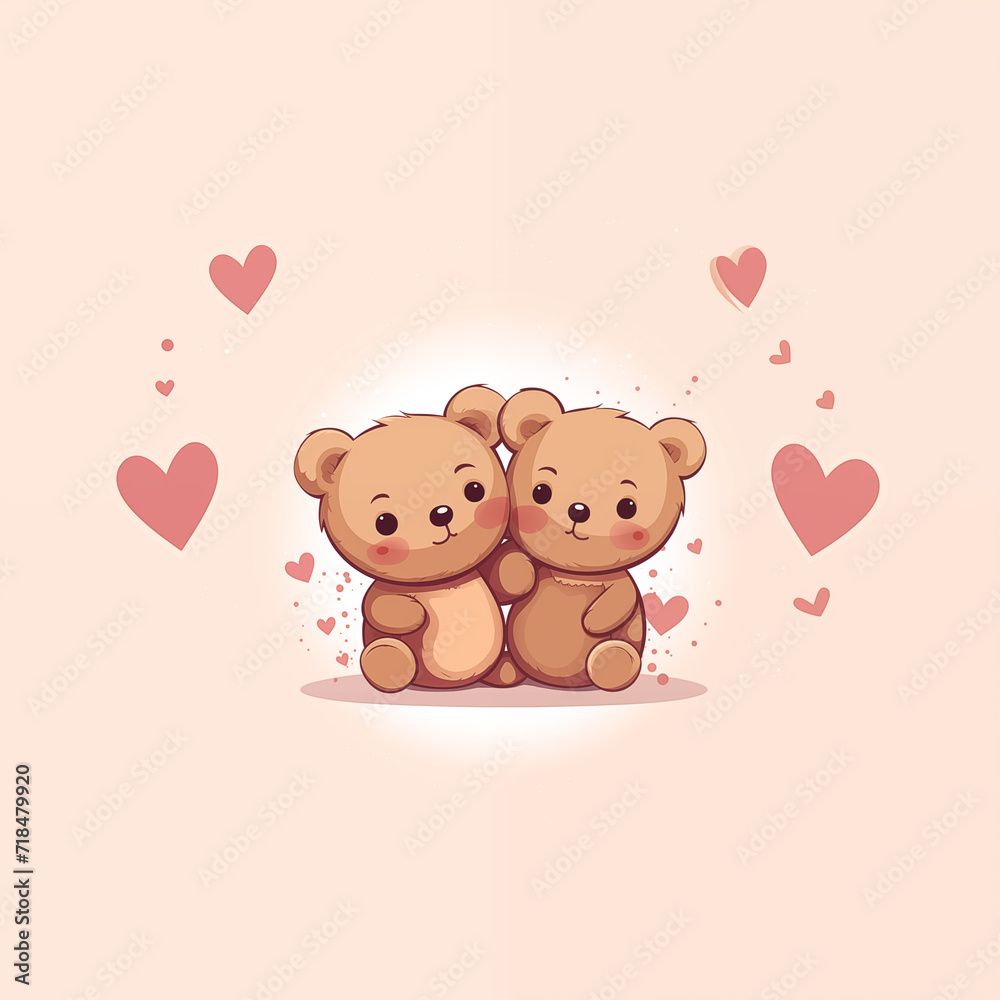 two cute little teddy bears with pink hearts, for valentine's day postcard, valentine's day card, generative AI two cute little teddy bears with pink hearts, for valentine's day postcard, valentine's day card, generative AI