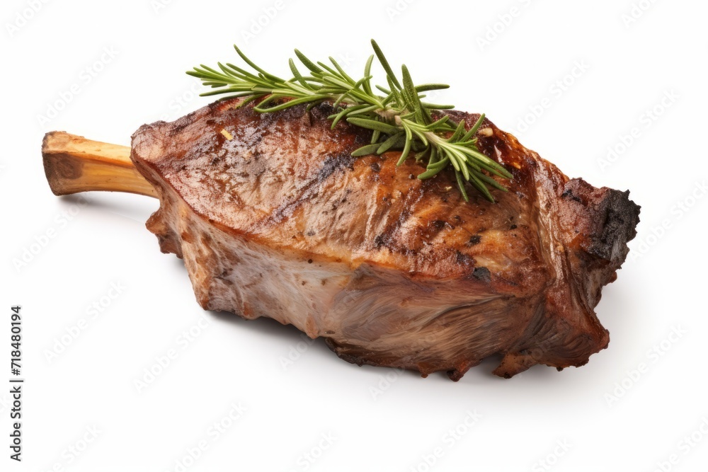 Spiced Lamb Shoulder Cut, Slow-Roasted and Garnished, on an Isolated White Background, Generative AI Spiced Lamb Shoulder Cut, Slow-Roasted and Garnished, on an Isolated White Background, Generative AI