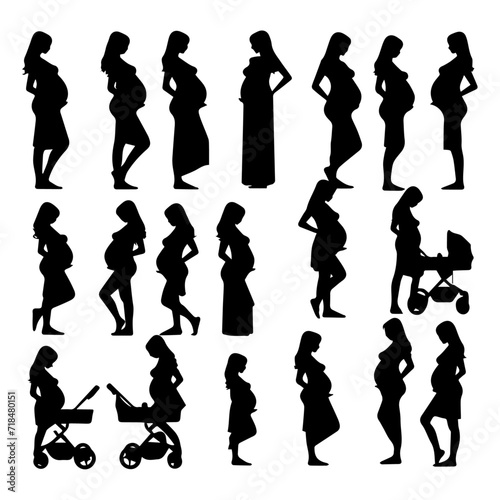 collection silhouette pregnant mom, Point with mom and baby vector