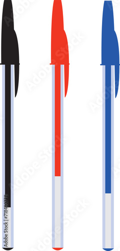 Colorful Back to School Supplies. Multicolor Pens in office standard colors with closed caps. Part of a Set