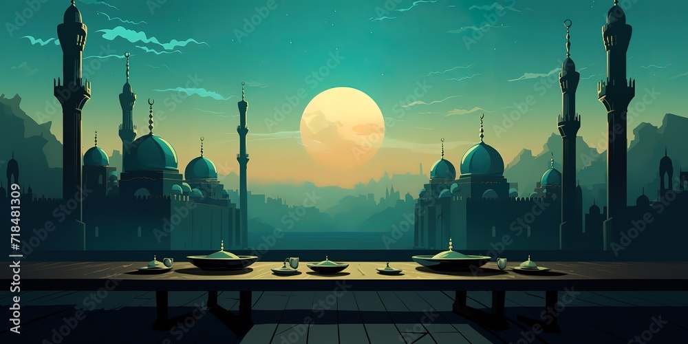 mosque at sunset - obrazy, fototapety, plakaty 