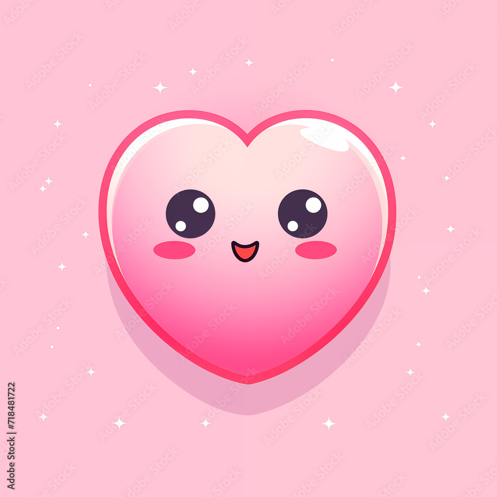 cute kawaii pink smiling heart, Valentine's Day postcard, Valentine's Day card, generative AI cute kawaii pink smiling heart, Valentine's Day postcard, Valentine's Day card, generative AI