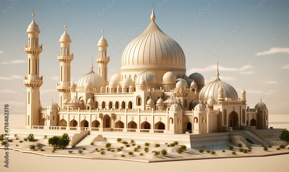 an illustration of a luxurious and majestic mosque. generative AI