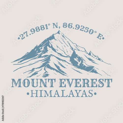 Mount Everest, Himalayas Illustration Clip Art Design Shape. National Park Vintage Icon Vector Stamp.