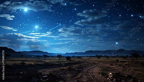 Silhouette of mountain range under starry sky in Africa generated by AI
