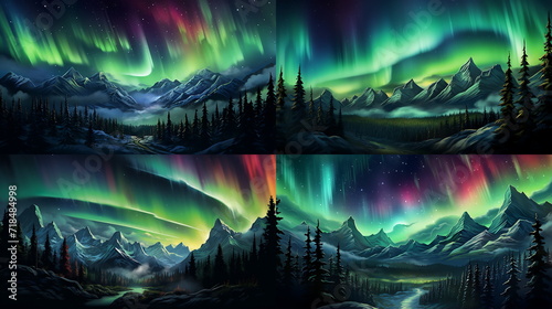 the beautiful aurora is shown over the mountains at night, generative AI