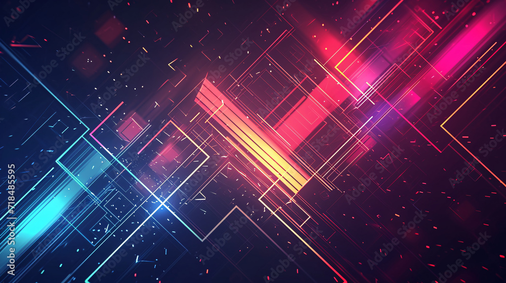 Obraz premium Neon background with arrows and ascending lines.