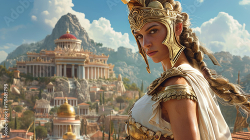 Greek Goddess protecting an ancient greek city. photo
