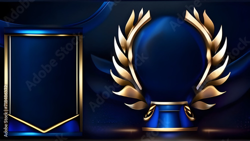Dark Blue Golden Royal Awards Graphics Background. Lines Growing Elegant Shine Spark. Luxury Premium Corporate Abstract Design Template.