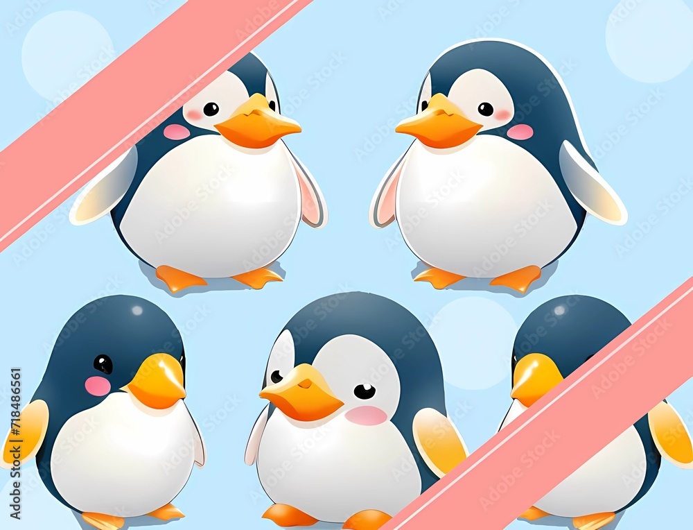 Obraz premium 可愛いペンギン アイコンセット風文字入れ壁紙背景