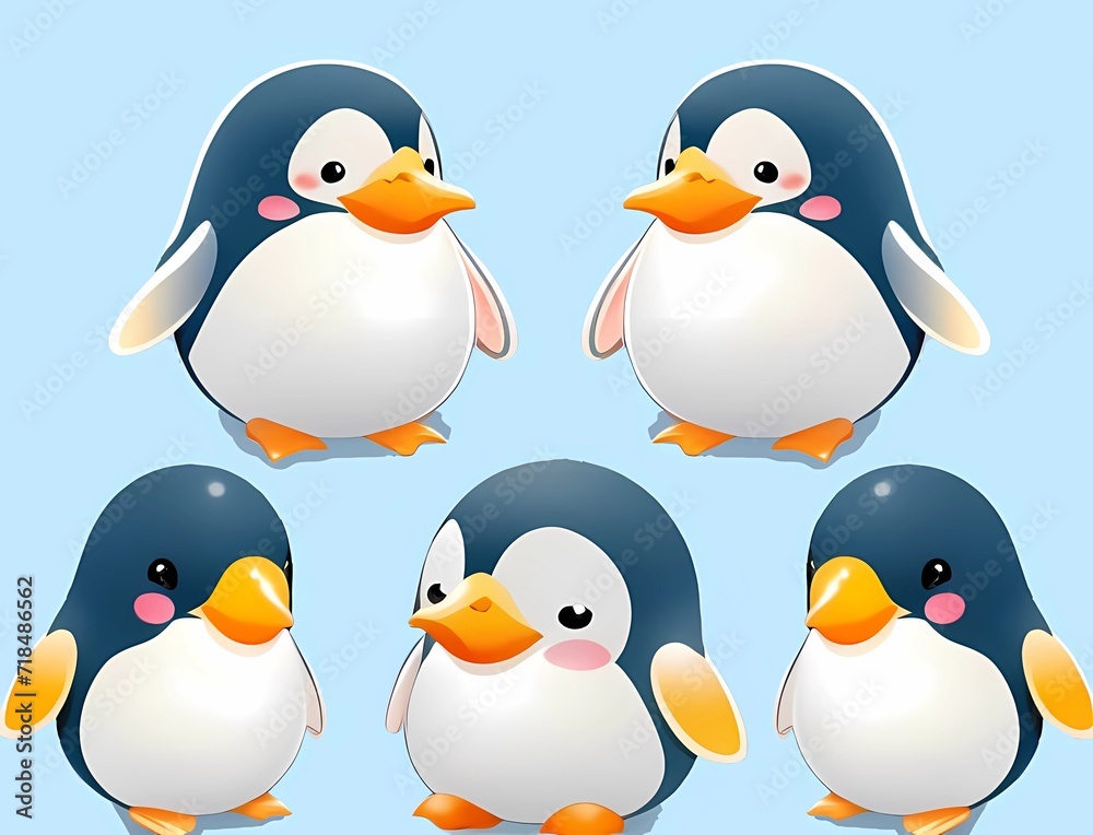 Obraz premium 可愛いペンギン アイコンセット風壁紙背景