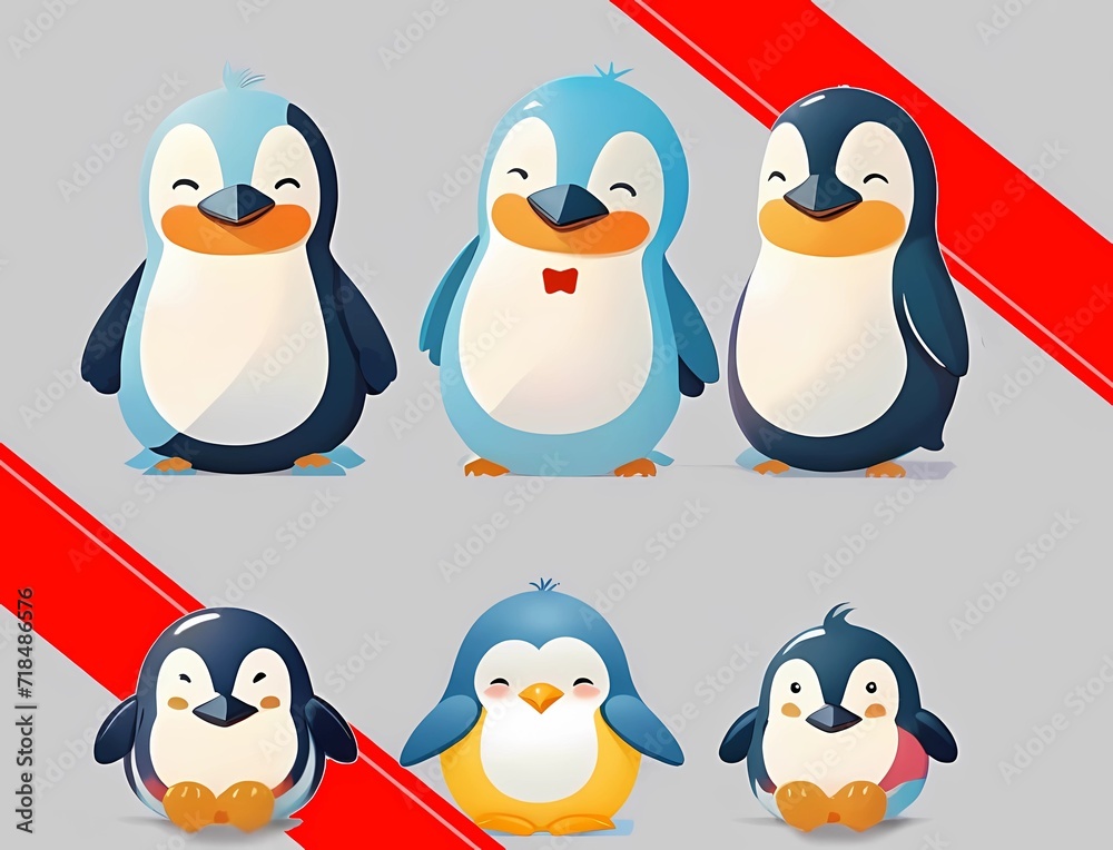 Naklejka premium 可愛いペンギン アイコンセット風文字入れ壁紙背景