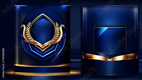 Dark Blue Golden Royal Awards Graphics Background. Lines Growing Elegant Shine Spark. Luxury Premium Corporate Abstract Design Template.
