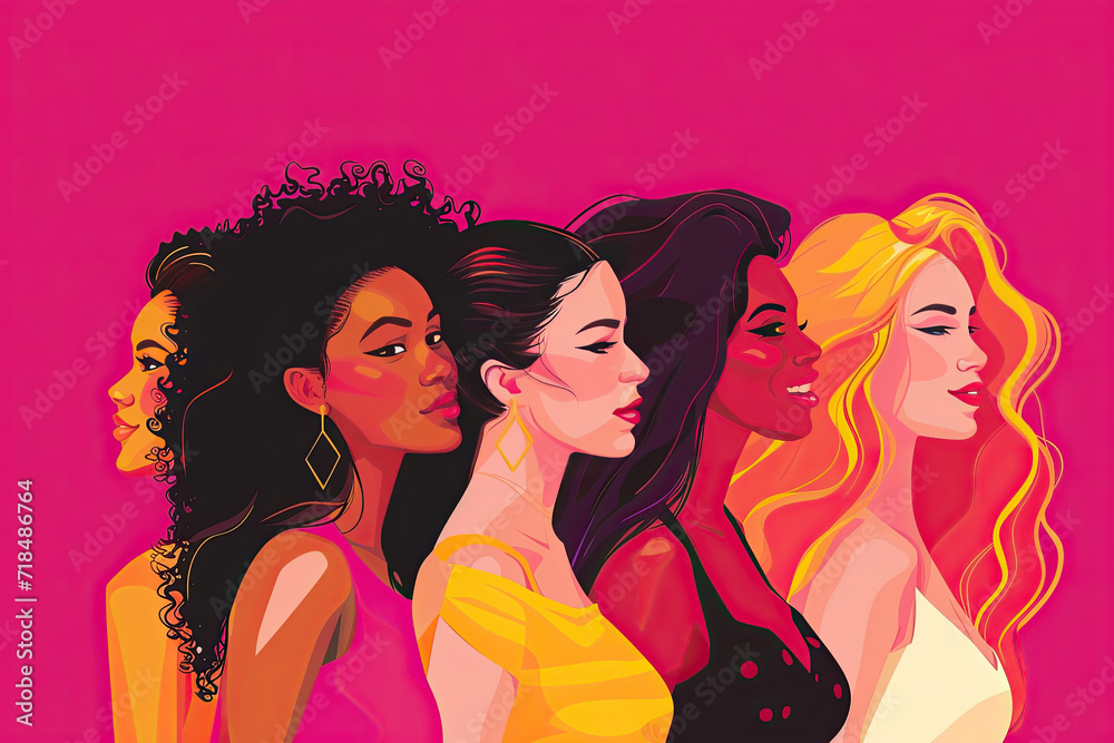 A group of beautiful women of different beauty, hair and skin colors standing next to each other A group of beautiful women of different beauty, hair and skin colors standing next to each other