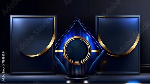 Dark Blue Golden Royal Awards Graphics Background. Lines Growing Elegant Shine Spark. Luxury Premium Corporate Abstract Design Template.
