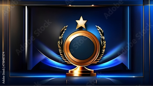 Dark Blue Golden Royal Awards Graphics Background. Lines Growing Elegant Shine Spark. Luxury Premium Corporate Abstract Design Template.