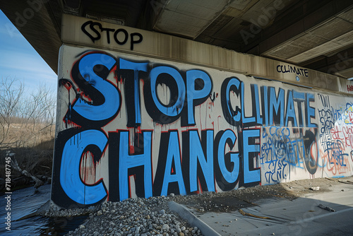 Stop climate change graffiti on the wall