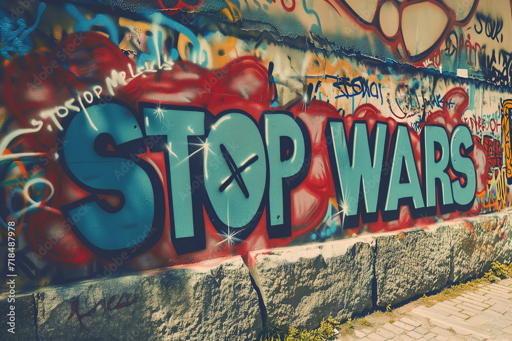 Fototapeta premium Stop Wars graffiti on a wall