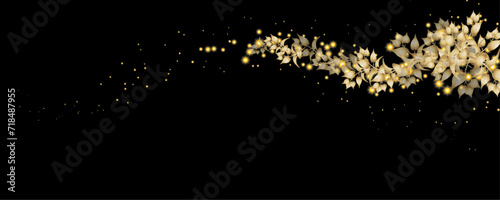 Vector art deco luxury flower, leaves, gold shine line art background. Golden botany banner. Japanese style Hand drawn vector. Line art style design. Hand drawn florals for packaging,coveand wall arts