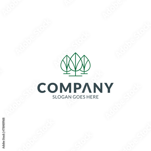Three green trees line art logo