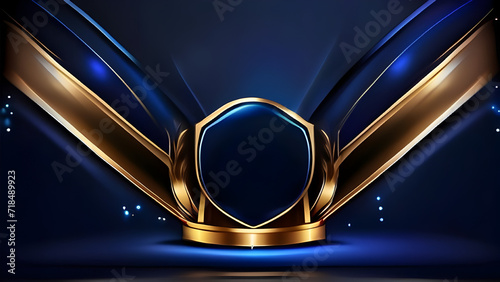 Dark Blue Golden Royal Awards Graphics Background. Lines Growing Elegant Shine Spark. Luxury Premium Corporate Abstract Design Template.