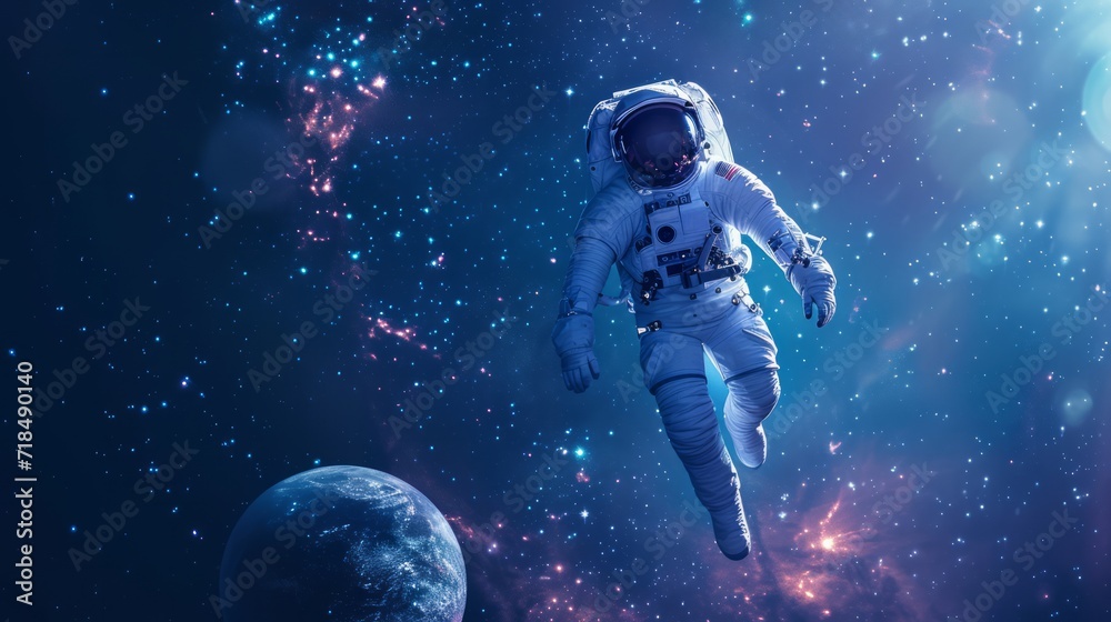 Spaceman and planet, human in space concept Spaceman and planet, human in space concept