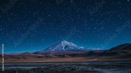 View of the starry night over the mountain in the desert of Bolivia