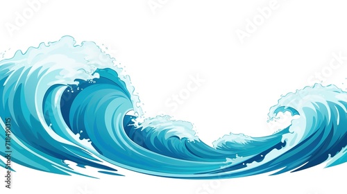 Ocean Water Wave Copy Space. Isolated Blue, Happy Cartoon Wave 