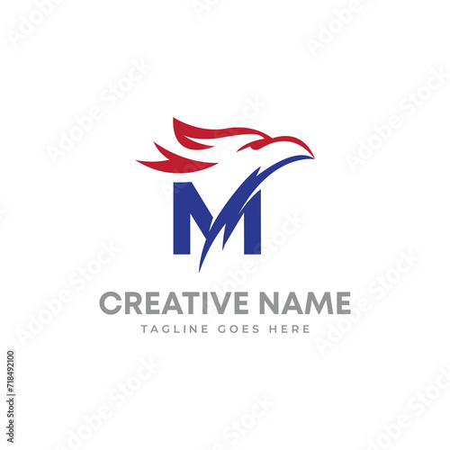 American flag color with eagle head and initial letter M logo. eagle and letter M logo mark.