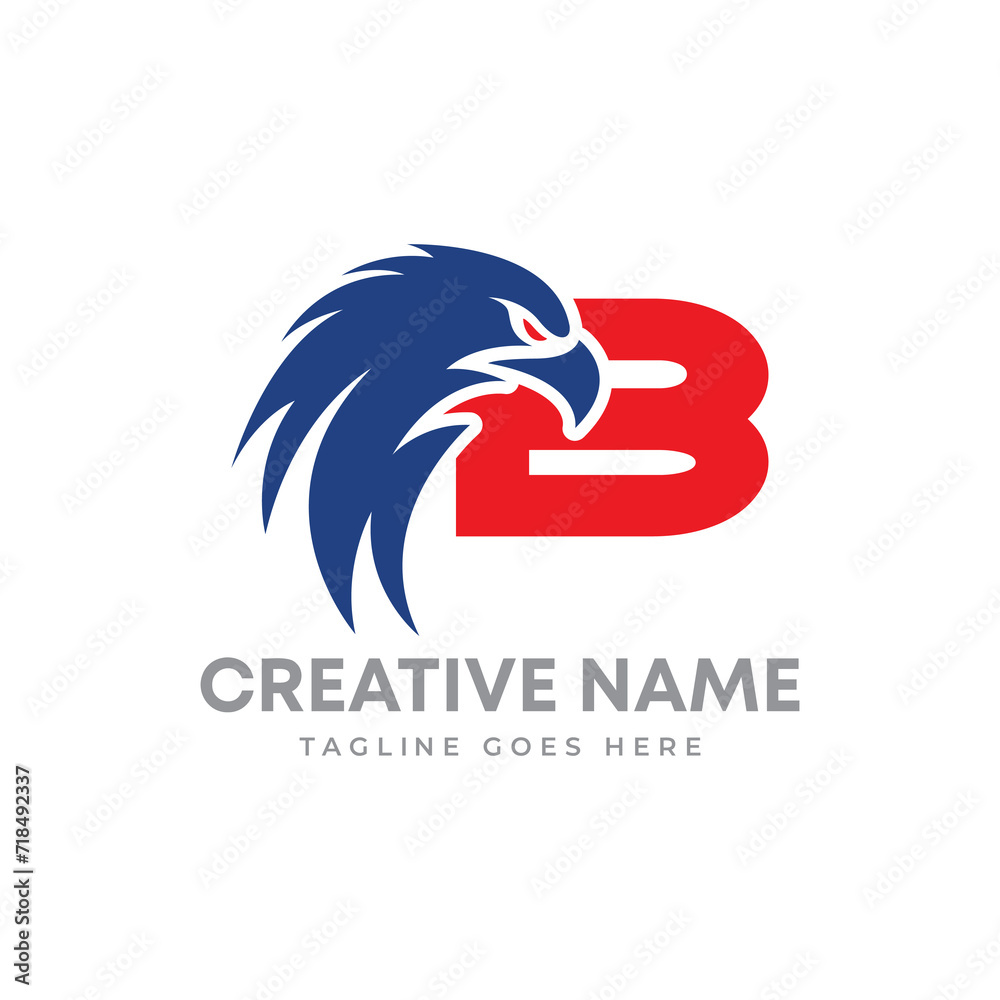 Fototapeta premium American flag color with eagle head and initial letter Blogo. eagle and letter B logo mark.