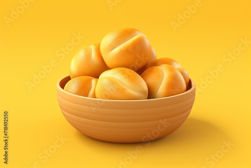 Wallpaper Mural Soft Dinner Rolls, Arranged in a Basket, Featuring a Golden Hue, on an Isolated Yellow Background, Generative AI Torontodigital.ca