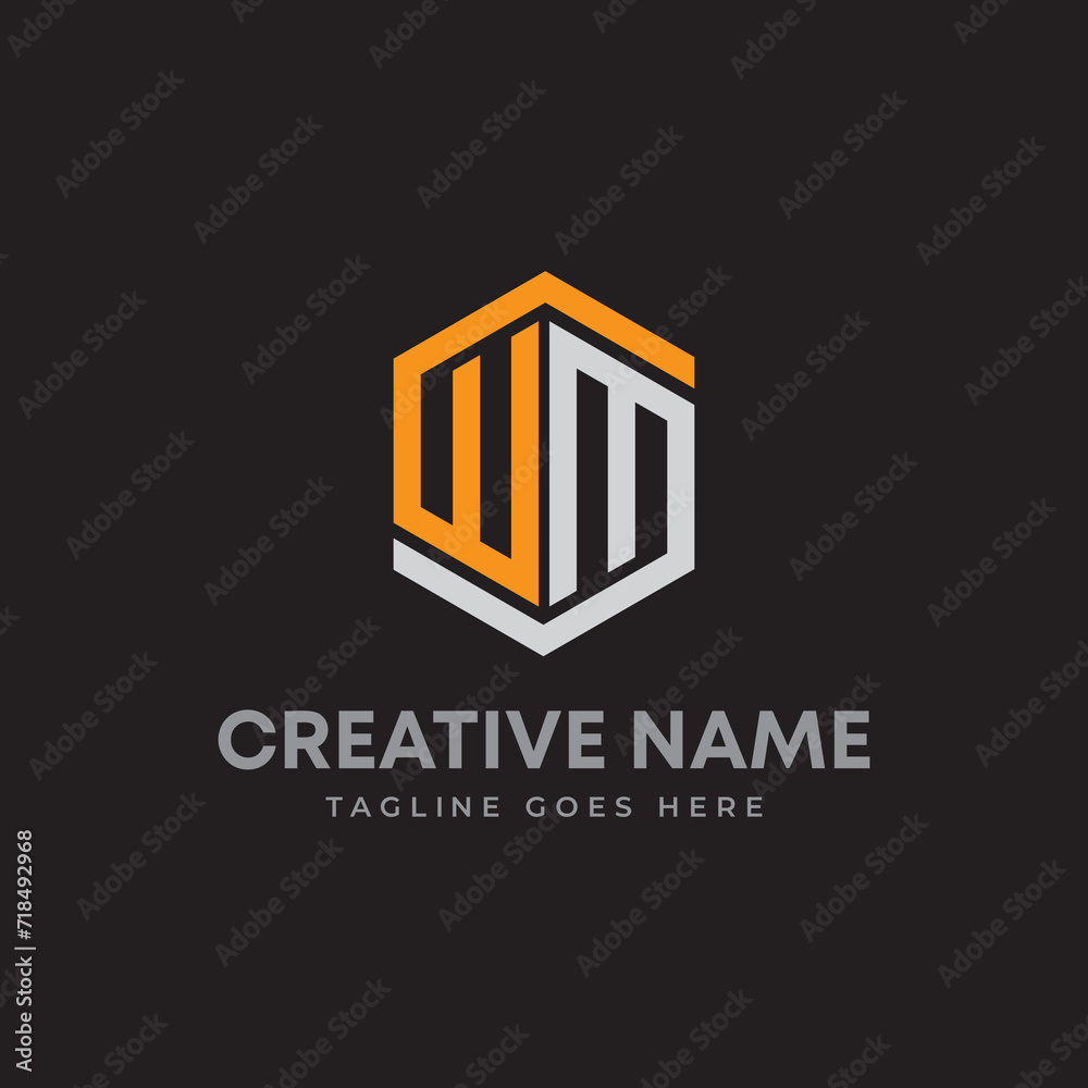 Letter W M hexagon shape monogram logo design Letter W M hexagon shape monogram logo design