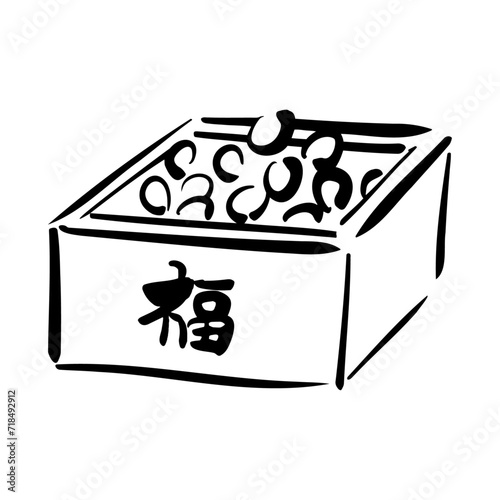 福豆の和風ベクターイラスト（白黒）。