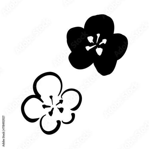 紅梅白梅の和風ベクターイラスト（白黒）。