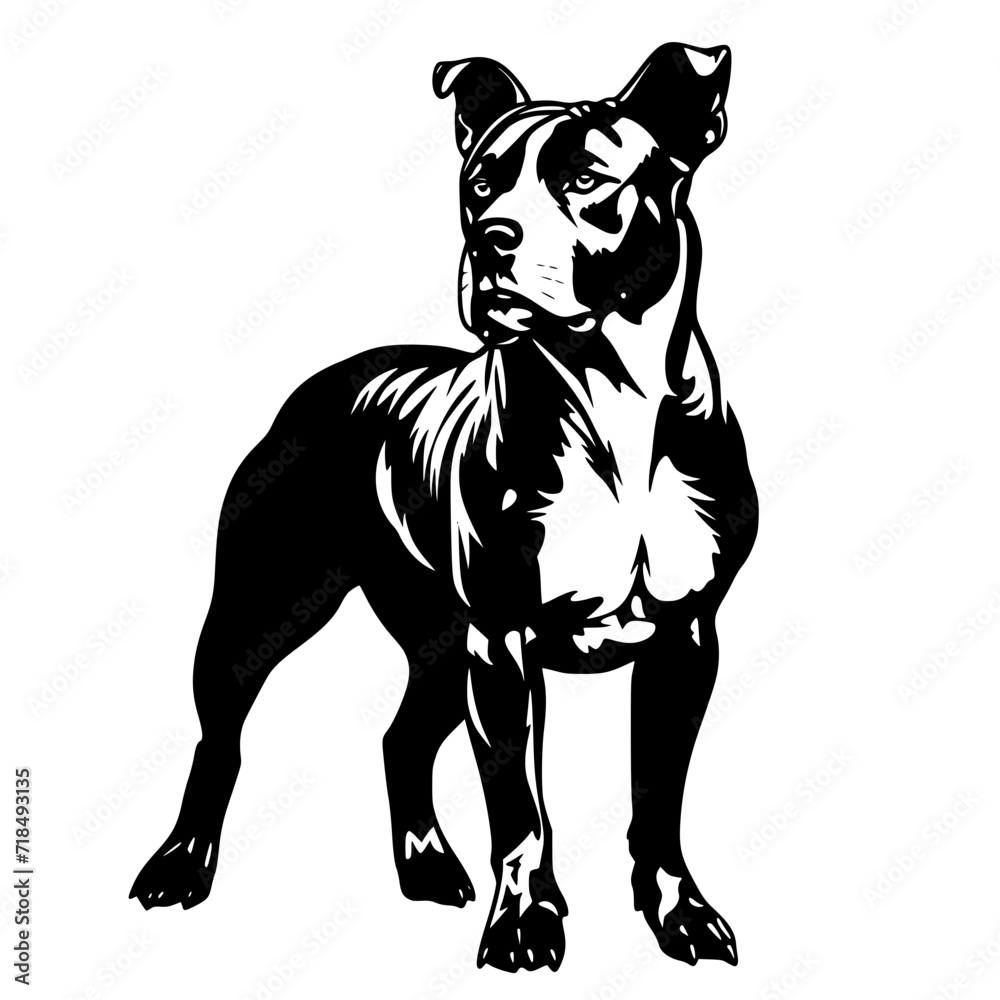 American Pit Bull Terrier Black and White Silhouette Vector SVG Laser Cut T- Shirt Design Print Generative AI