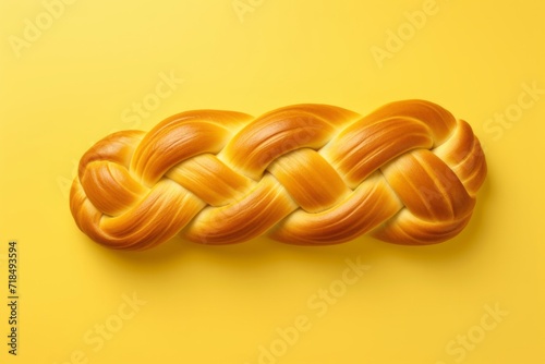 Swiss Zopf Bread, Braided and Elegant, Placed on a Yellow Background, Generative AI