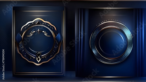 Dark Blue Golden Royal Awards Graphics Background. Lines Growing Elegant Shine Spark. Luxury Premium Corporate Abstract Design Template.