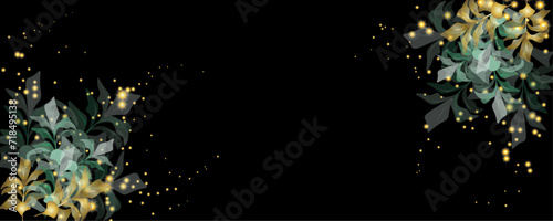 Vector art deco luxury flower, leaves, gold shine line art background. Golden botany banner. Japanese style Hand drawn vector. Line art style design. Hand drawn florals for packaging,coveand wall arts