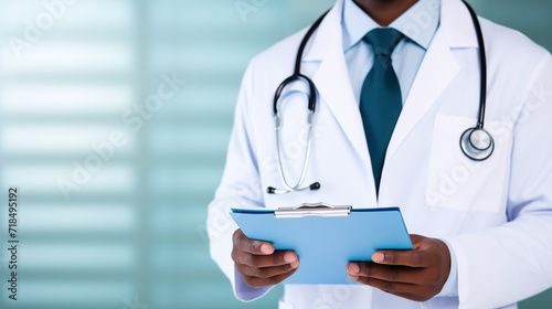doctor holding a clipboard in his hands, ready to record medical information.