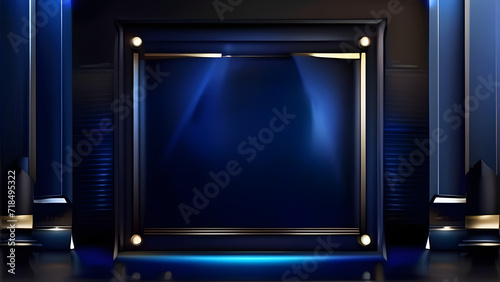 Dark Blue Golden Royal Awards Graphics Background. Lines Growing Elegant Shine Spark. Luxury Premium Corporate Abstract Design Template.