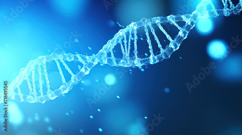 Close-Up of Glowing DNA Structure in a Blue Light Laboratory Setting