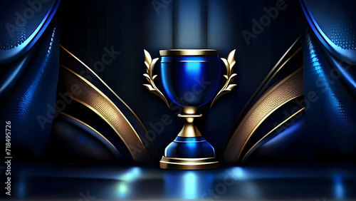 Dark Blue Golden Royal Awards Graphics Background. Lines Growing Elegant Shine Spark. Luxury Premium Corporate Abstract Design Template.