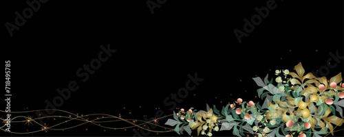 Vector art deco luxury flower, leaves, gold shine line art background. Golden botany banner. Japanese style Hand drawn vector. Line art style design. Hand drawn florals for packaging,coveand wall arts