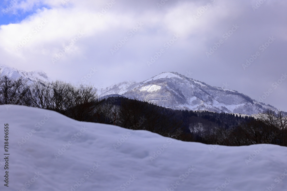 Mountains near village of Shirakawa-go located in Gifu Prefecture, Japan.