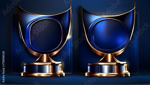 Dark Blue Golden Royal Awards Graphics Background. Lines Growing Elegant Shine Spark. Luxury Premium Corporate Abstract Design Template.