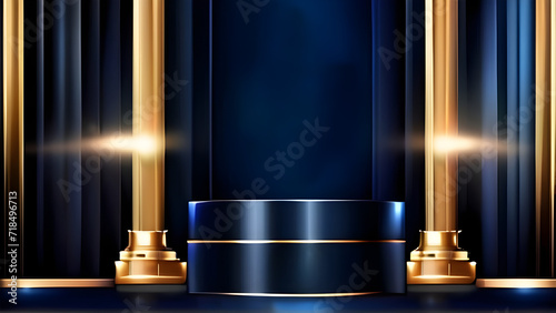 Dark Blue Golden Royal Awards Graphics Background. Lines Growing Elegant Shine Spark. Luxury Premium Corporate Abstract Design Template.