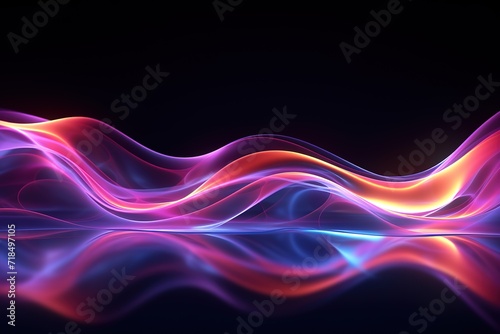 Neon red and blue speed lines. Speed ​​of acceleration and movement. Light trails, motion blur effect. Night illumination in blue and red. Generative AI