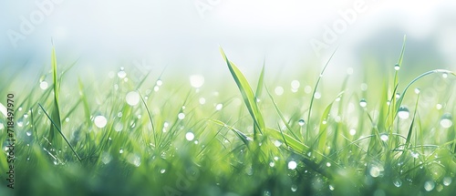 Green grass in the morning with water splashing effects on its surface. generative AI