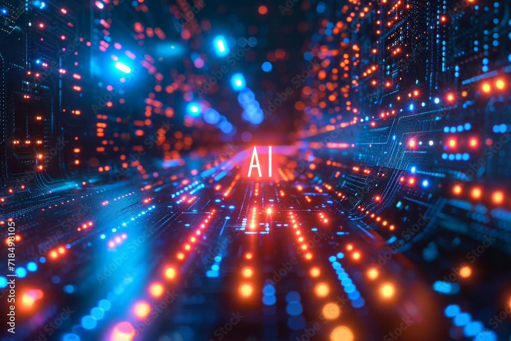 Abstract psychedelic futuristic dark background with neon light waves by Generative AI Abstract psychedelic futuristic dark background with neon light waves by Generative AI